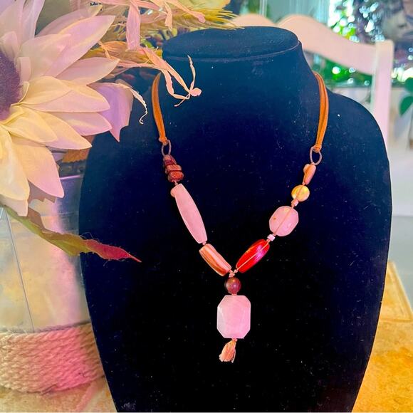 Silpada Rose Quartz Stone Bead & Leather Necklace - Picture 2 of 8